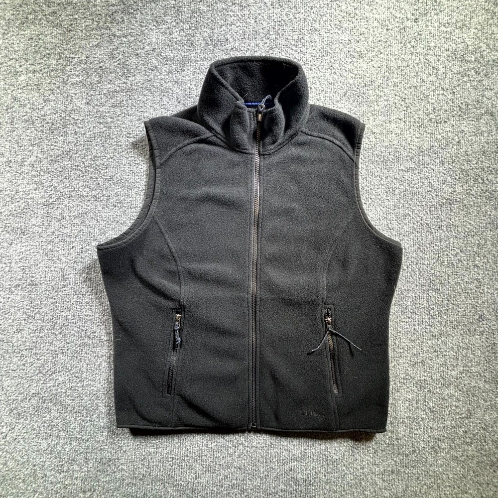 L.L.Bean Vest Women's Medium Black Polartec Fleece Full Zip Mock Neck Outerwear
